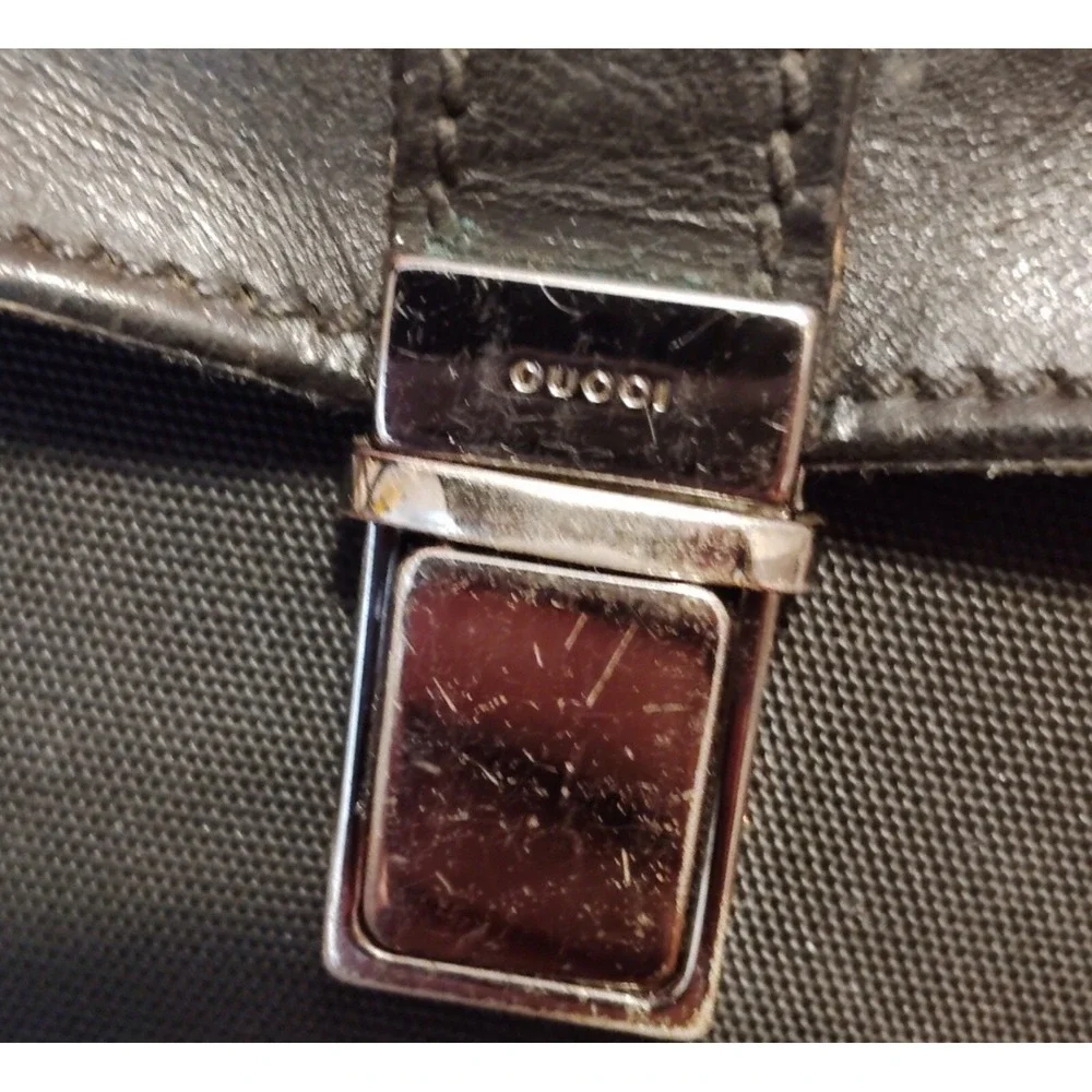 Gucci Black Nylon Leather Bag Silver Hardware Italy‎